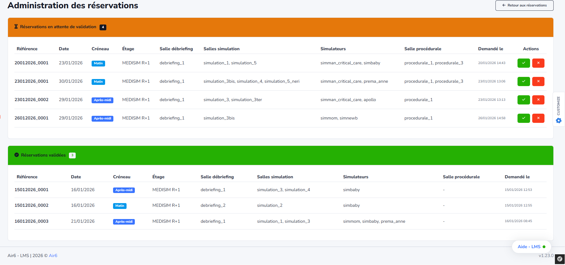LearningTime - Historique des réservations de salles